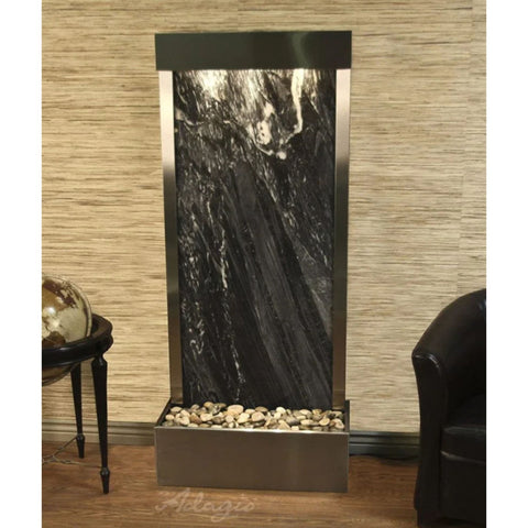 Adagio Harmony River Floor Water Fountain - Rear Mounted With World Globe Decor and a Chair in Each Sides