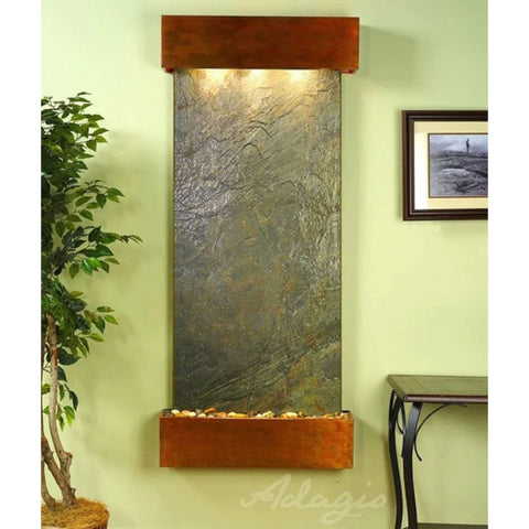 Adagio Inspiration Falls Wall Fountain Green Accent Wall With Wall Frame and Plants