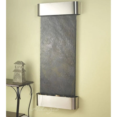 Adagio Inspiration Falls Wall Fountain With Small Metal Decoration House and Minimalist Console Table