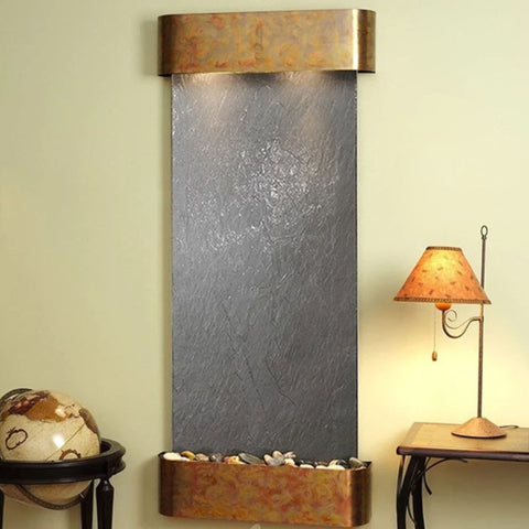 Adagio Inspiration Falls Wall Fountain With World Map and Stylish Table Lamp