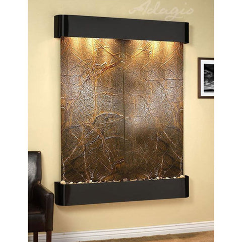 Adagio Majestic River Wall Fountain With Wall Frame and Chair-Rainforest Green Marble-Blackened Copper-Rounded-Corners