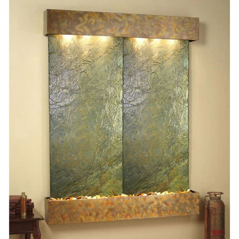 Adagio Majestic River Wall Fountain With Warm Lighting-Green Slate-Rustic Copper-Squared-Corners