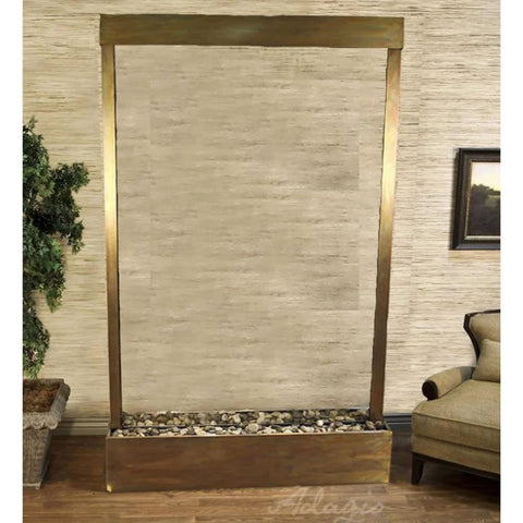 Adagio Mega Grandeur Center Mount Floor Fountain With Plants in Planter and Woven Upholstered Chair-Clear Glass-Rustic Copper