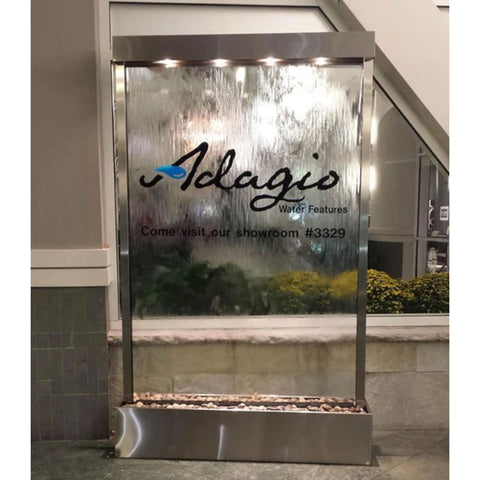 Adagio Mega Grandeur Center Mount Indoor Water Feature Fountain With Branding-Clear Glass-Stainless Steel