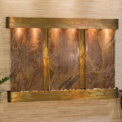 Adagio Olympus Falls Indoor Wall Water Feature With Green Leaves-Rainforest Brown Marble-Rustic Copper-Rounded