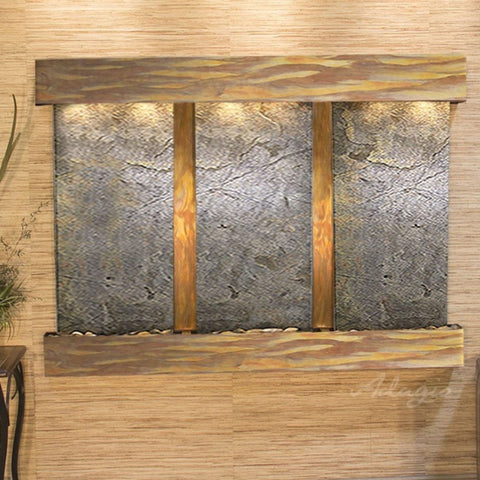 Adagio Olympus Falls Wall Fountain Green Feather Stone-Rustic Copper-Squared