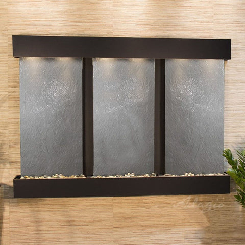 Adagio Olympus Falls Wall Fountain With Textured Wall-Black Feather Stone-Blackened Copper-Squared