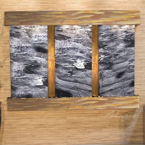 Adagio Olympus Falls Wall Fountain With Textured Wall-Black Spider Marble-Rustic Copper-Squared