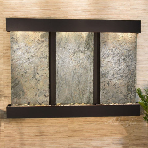 Adagio Olympus Falls Wall Fountain With Welcome Plant-Green Slate-Blackened Copper-Squared