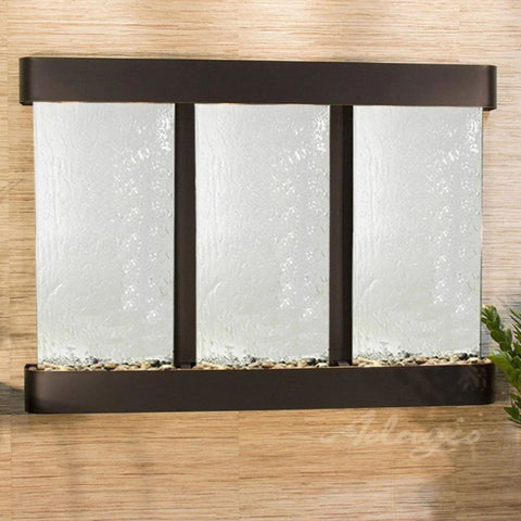 Adagio Olympus Falls Wall Fountain With Welcome Plant Leaves-Silver Mirror-Blackened Copper-Rounded