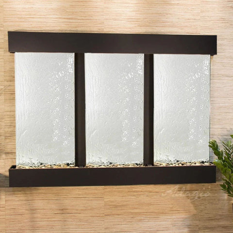 Adagio Olympus Falls Wall Fountain With Welcome Plant Leaves-Silver Mirror-Blackened Copper-Squared