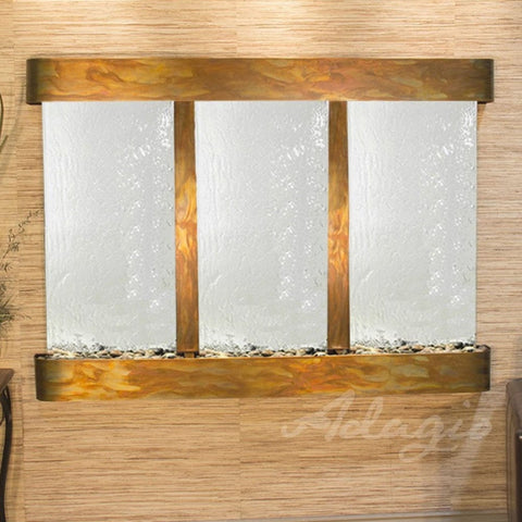 Adagio Olympus Falls Wall Fountain With Wooden Textured Wall-Silver Mirror-Rustic Copper-Rounded