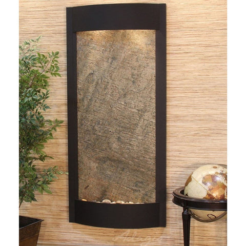 Adagio Pacifica Waters Interior Water Feature Fountain With Globe Decor and Plants-Green Feather Stone-Textured Black