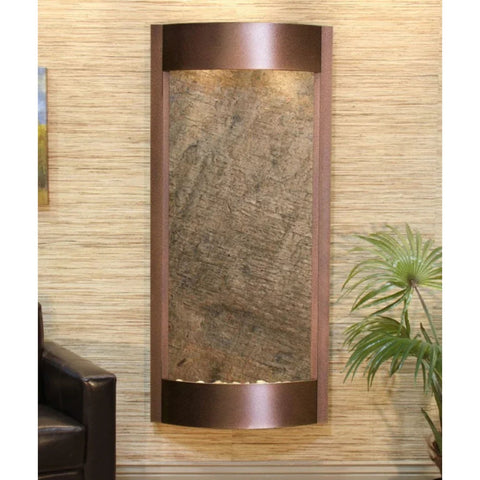 Adagio Pacifica Waters Wall Fountain With Palm Plant-Green Feather Stone-Copper Vein