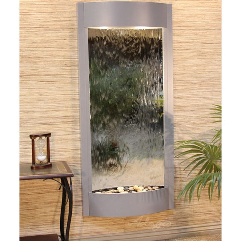 Adagio Pacifica Waters Wall Fountain With Palm Plants-Silver Mirror-Silver Metallic