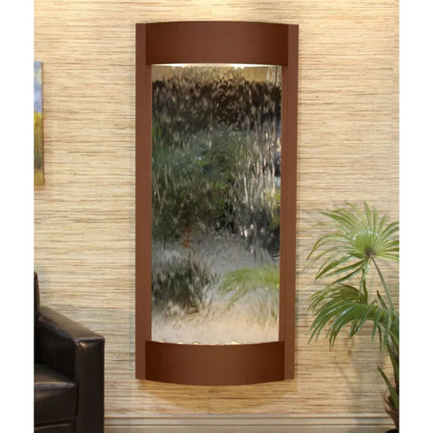 Adagio Pacifica Waters Wall Fountain With Plants and Chocolate Brown Chair Mirror-Silver Mirror-Woodland Brown