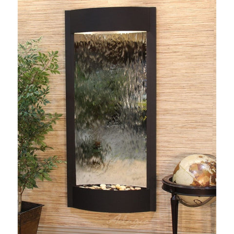 Adagio Pacifica Waters Wall Fountain With Plants and Globe-Silver Mirror-Textured Black