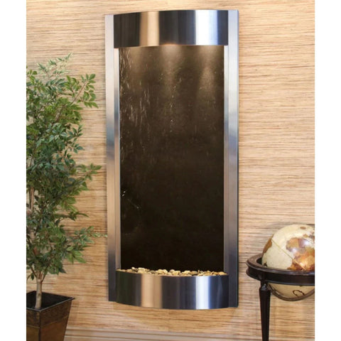 Adagio Pacifica Waters Wall Fountain for serene décor or entryways With Globe Decor and Plant-Black Feather Stone-Stainless Steel