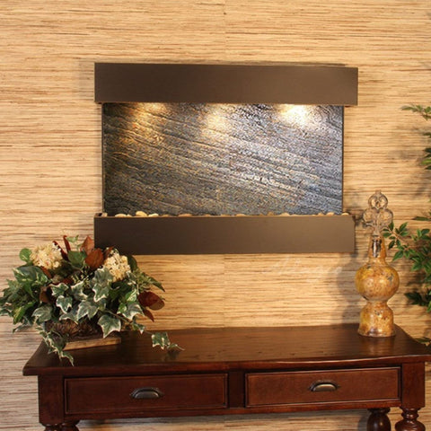 Adagio Reflection Creek Indoor Water Feature Fountain With Colorful Flowers and a Cabinetry