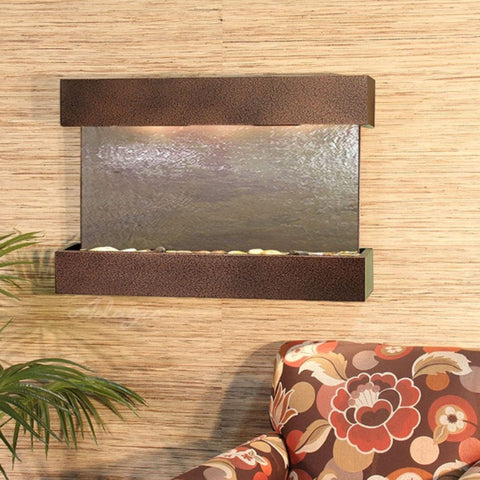 Adagio Reflection Creek Indoor Water Feature Fountain With Colorful Print Couch and Green Leaves