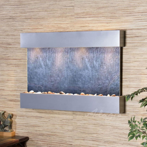 Adagio Reflection Creek Wall Fountain Black Feather Stone-Silver Metallic