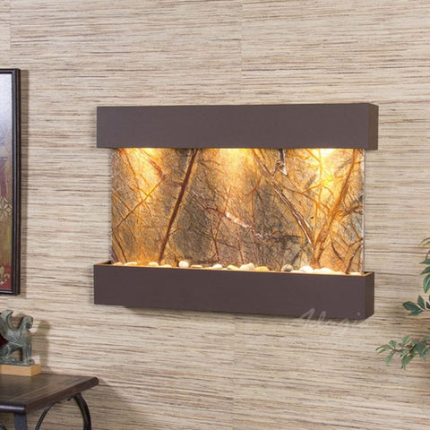 Adagio Reflection Creek Wall Fountain With Small Sculptural Decor and Leaves