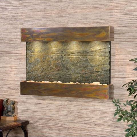 Adagio Reflection Creek Wall Fountain With Textured Wall And Green Plants