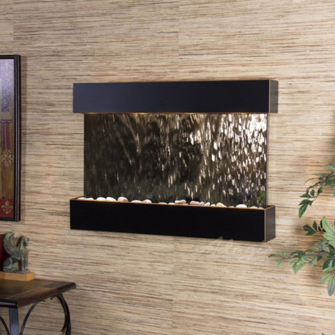 Adagio Reflection Creek Wall Fountain With Wall Decoration-Silver Mirror-Blackened Copper
