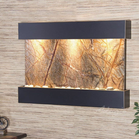 Adagio Reflection Creek Wall Fountain With Wooden Accents-Rainforest Brown Marble-Blackened Copper