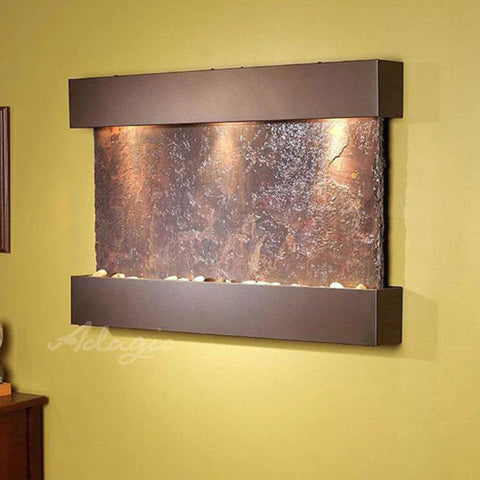 Adagio Reflection Creek Wall Fountain With Yellow Paint Wall-Multi-Color Slate-Antique Bronze