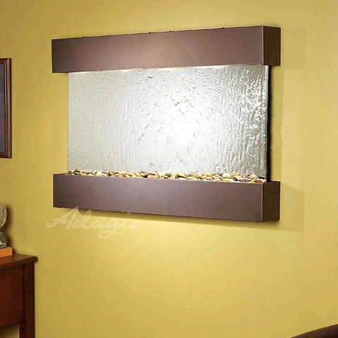 Adagio Reflection Creek Wall Fountain With Yellow Painted Wall-Silver Mirror-Antique Bronze