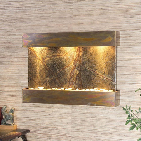 Adagio Reflection Creek Wall Fountain for Living Rooms or Halls With a Decorative Metal Animal Sculpture and Leaves