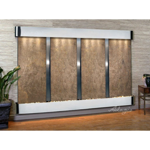 Adagio Regal Falls Contemporary Indoor Water Feature Fountain Green Feather Stone-Stainless Steel-Rounded-White