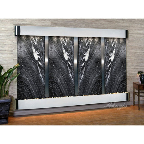 Adagio Regal Falls Luxury Indoor Water Fountain Black Spider Marble-Stainless Steel-Rounded-White