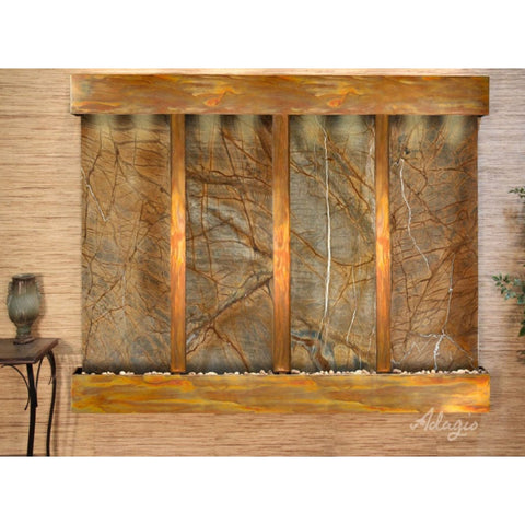 Adagio Regal Falls Wall Fountain Rainforest Brown Marble-Rustic Copper-Squared-White