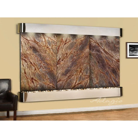 Adagio Regal Falls Wall Fountain Rainforest Brown Marble-Stainless Steel-Squared-White