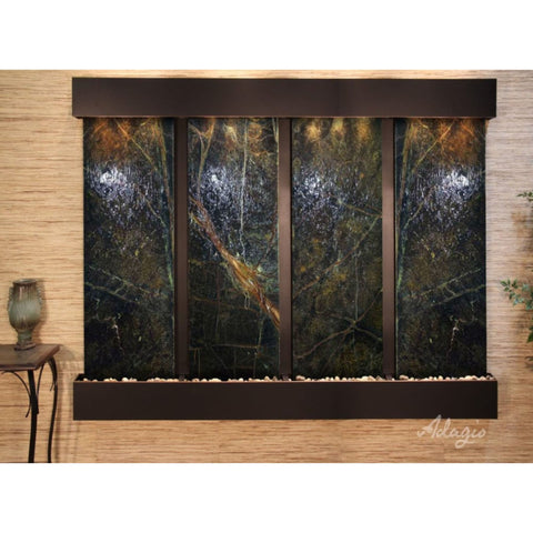 Adagio Regal Falls Wall Fountain Rainforest Green Marble-Blackened Copper-Squared-White