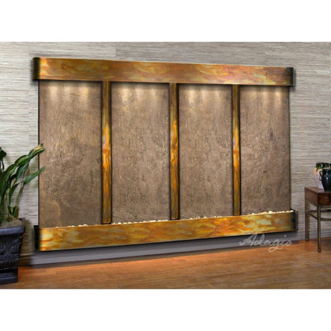 Adagio Regal Falls Wall Fountain for Upscale Homes or Hotels Green Feather Stone-Rustic Copper-Rounded-White