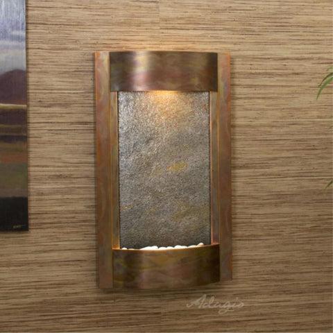 Adagio Serene Waters Indoor Water Feature Fountain Serene Waters Wall Mounted Fountain Green Feather Stone-Rustic Copper-White