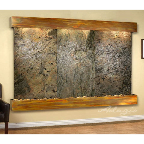Adagio Solitude River Three Panel Indoor Water Feature Fountain Green Slate-Rustic Copper-Squared-White