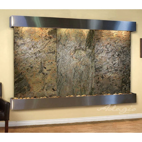 Adagio Solitude River Three Panel Indoor Water Feature Fountain Green Slate-Stainless Steel-Squared-White