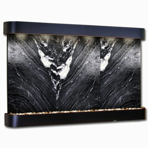 Adagio Solitude River Three Panel Wall Fountain Black Spider Marble-Blackened Copper-Rounded -Plain White Background