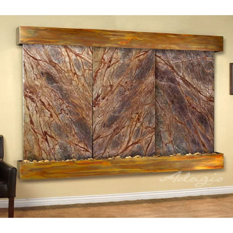 Adagio Solitude River Three Panel Wall Fountain Rainforest Brown Marble-Rustic Copper-Squared-White