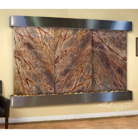 Adagio Solitude River Three Panel Wall Fountain Rainforest Brown Marble-Stainless Steel-Squared-White