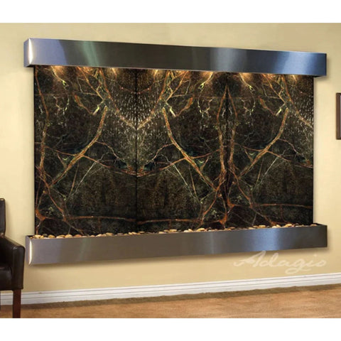 Adagio Solitude River Three Panel Wall Fountain Rainforest Green Marble-Stainless Steel-Squared-White