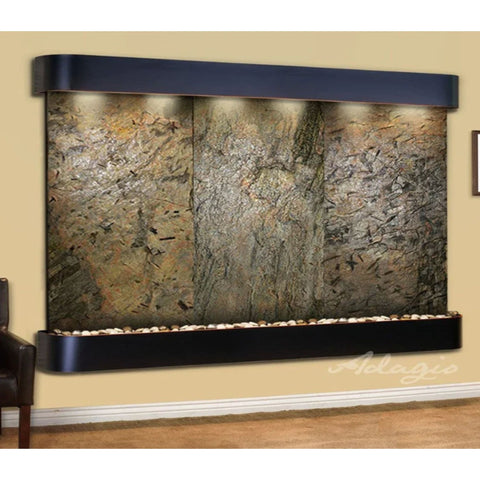 Adagio Solitude River Wall Fountain for Large Lobby Walls Green Slate-Blackened Copper-Rounded-White