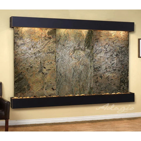 Adagio Solitude River Wall Fountain for Large Lobby Walls Green Slate-Blackened Copper-Squared-White