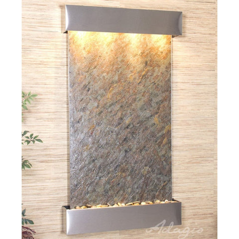 Adagio Summit Falls Modern Vertical Wall Water Fountain With Soft Lighting And Textured Wall