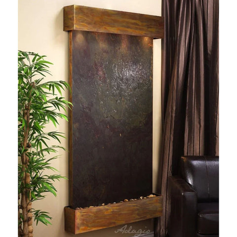 Adagio Summit Falls Wall Fountain With Artificial Green Plants and Hanged Curtain