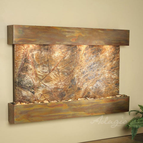 Adagio Sunrise Springs Wall Fountain With Neutral Wall and Fern Leaves